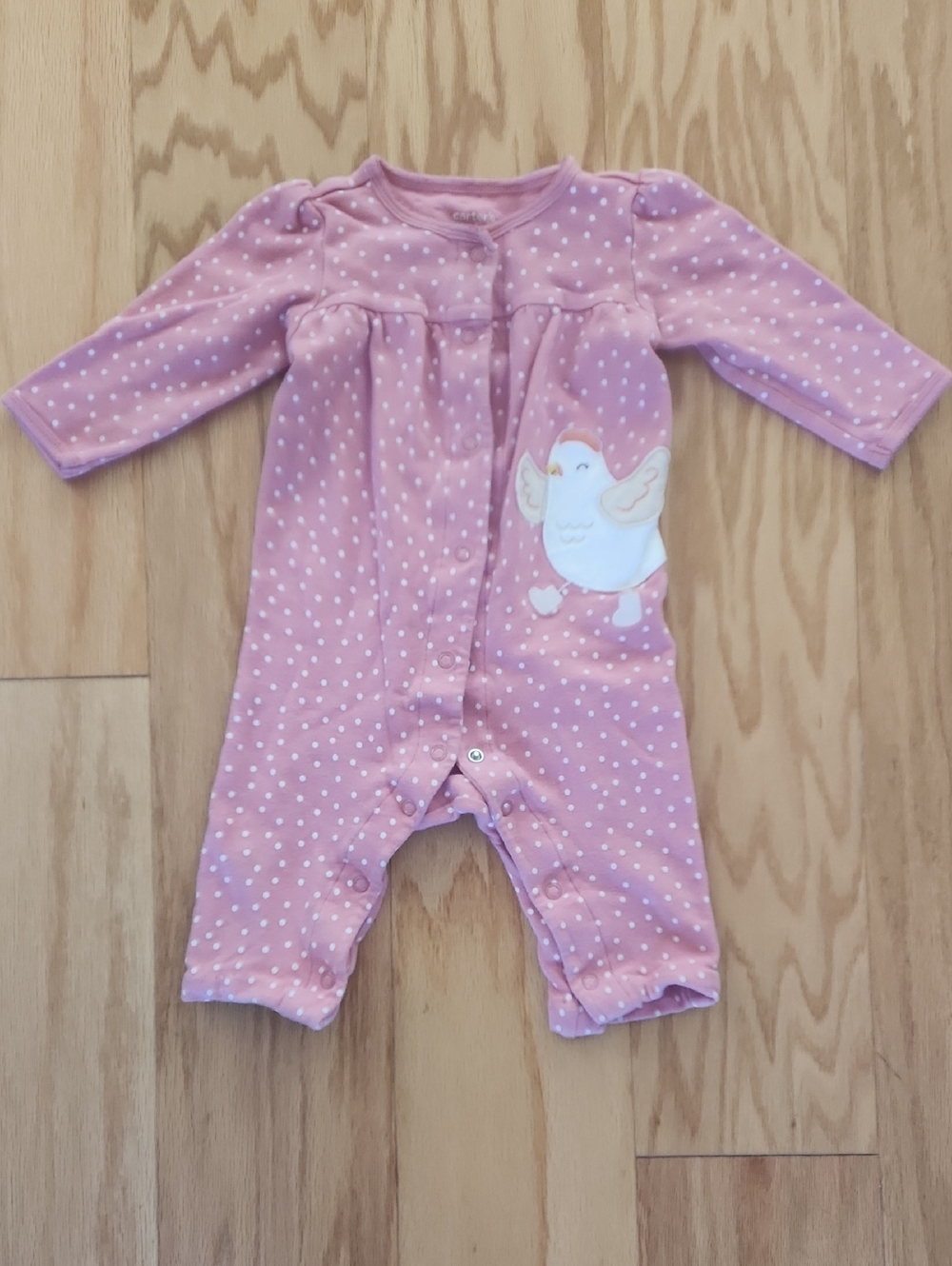 Carter's Pink Polka Dot Baby Footie with Bird Patch 9 Months